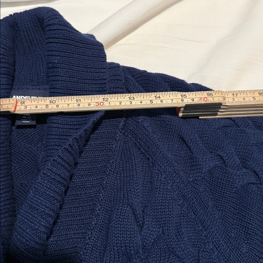 Lands End Cable Knit Cardigan Sweater Navy Medium Shawl Collar Grandmacore - Picture 7 of 8